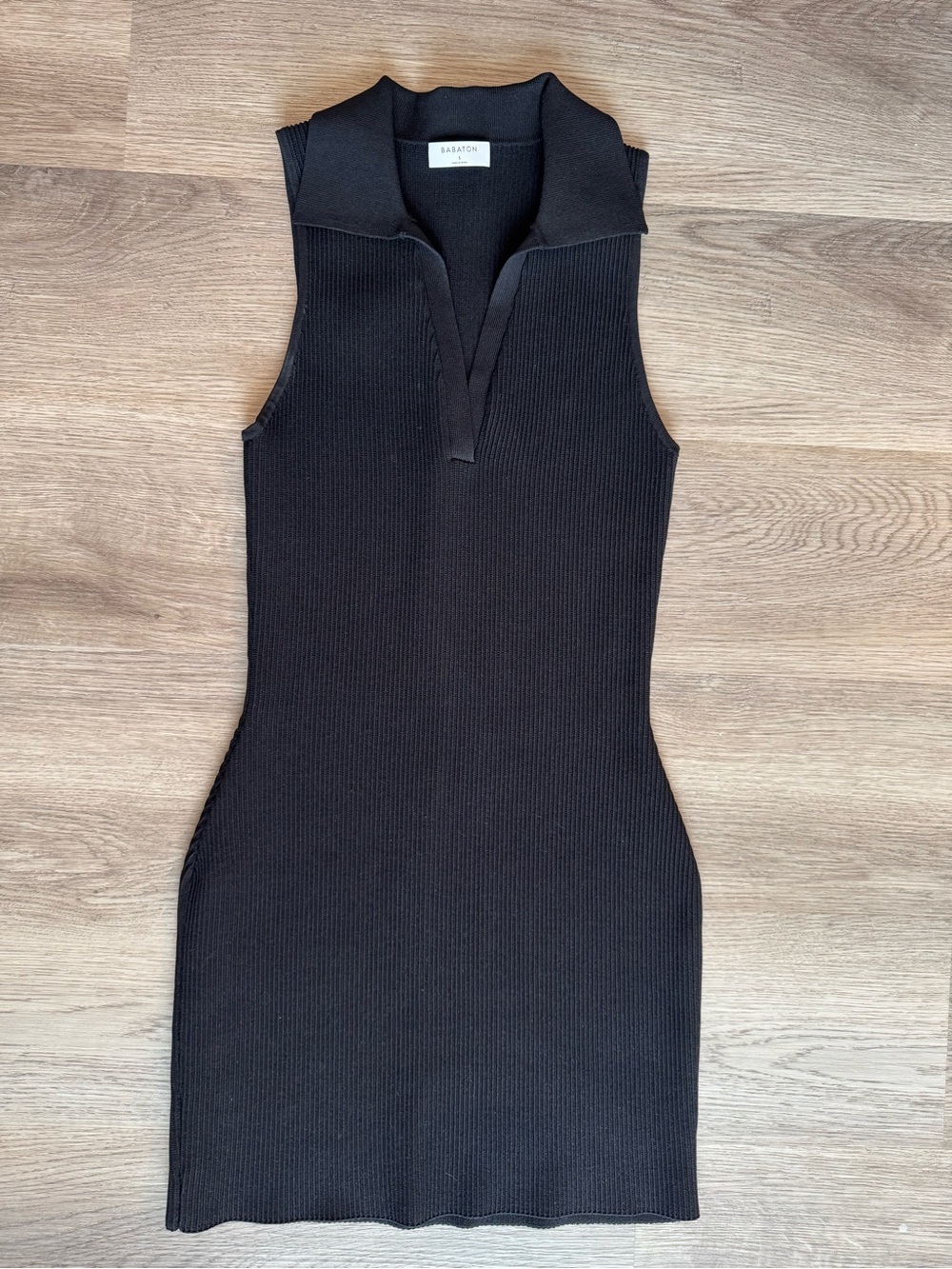 Aritzia Black Sleeveless Ribbed Polo Mini Dress